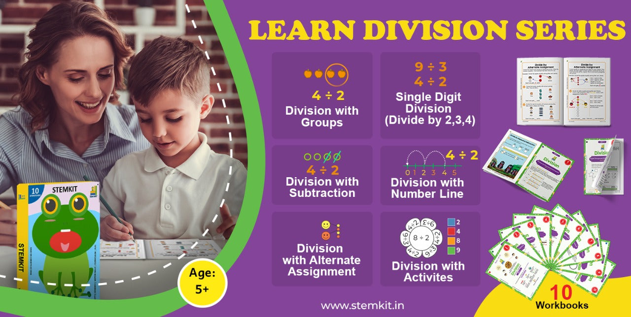 Stemkit Learn Maths Division 10 Workbooks- First Book of Division for 5-7 Year Old UKG, Grade 1, Grade 2 Children